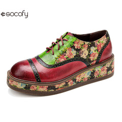 Socofy colour collision splicing lace-up thick bottom women's platform flat shoes