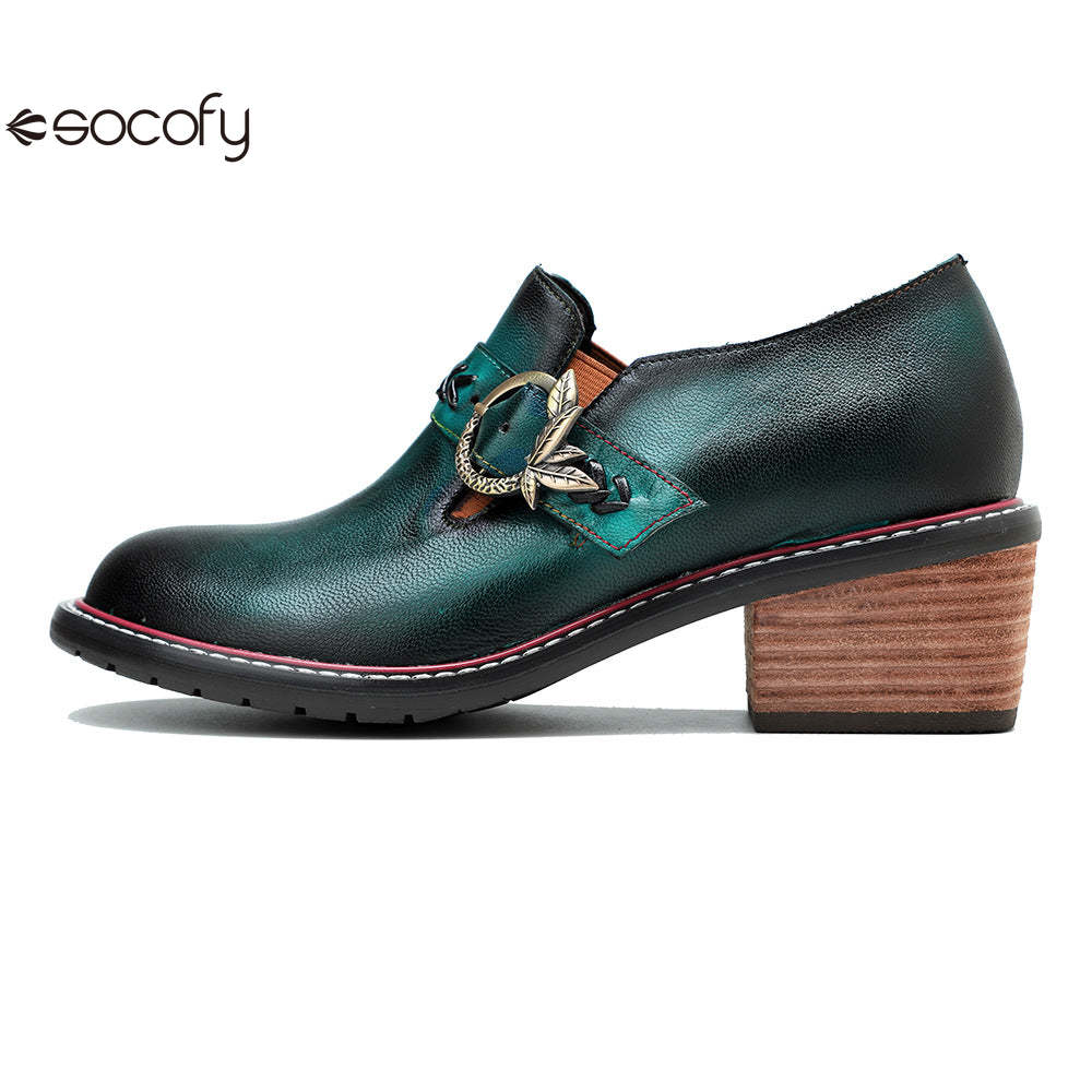 Socofy Genuine Leather Handmade Lace-Up hand-rubbed color Loafers