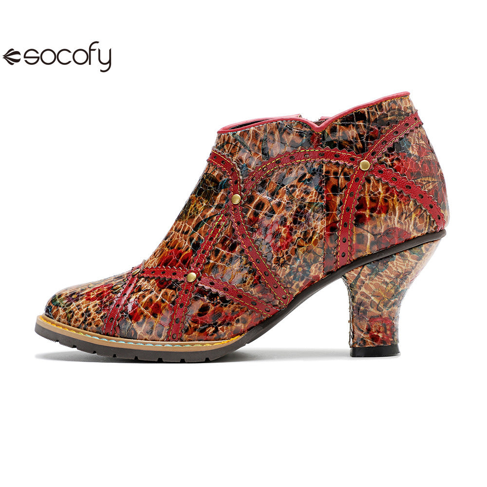 Socofy Vicconfy Handmade Studded Patchwork Heels