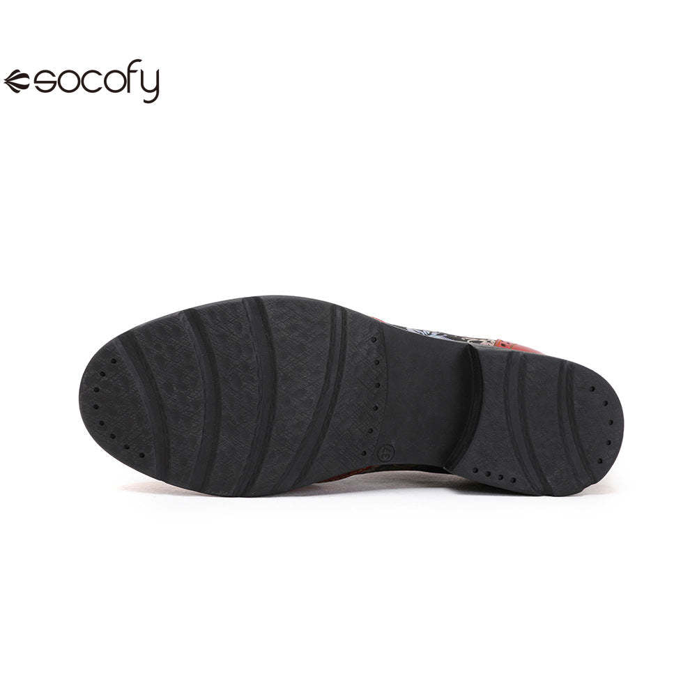 Socofy Ethnic style flower retro cowhide casual women's shoes