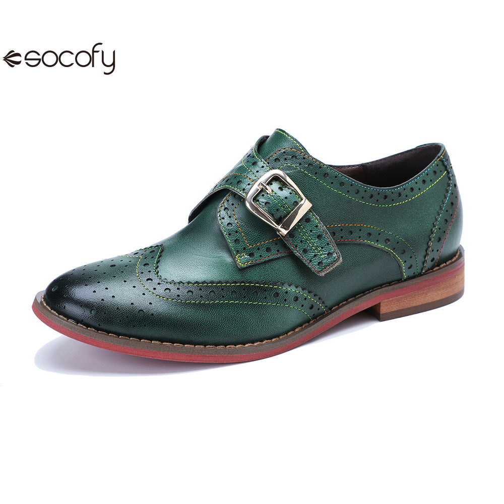 Socofy Handmade Leather Vintage Flat Loafers Shoes