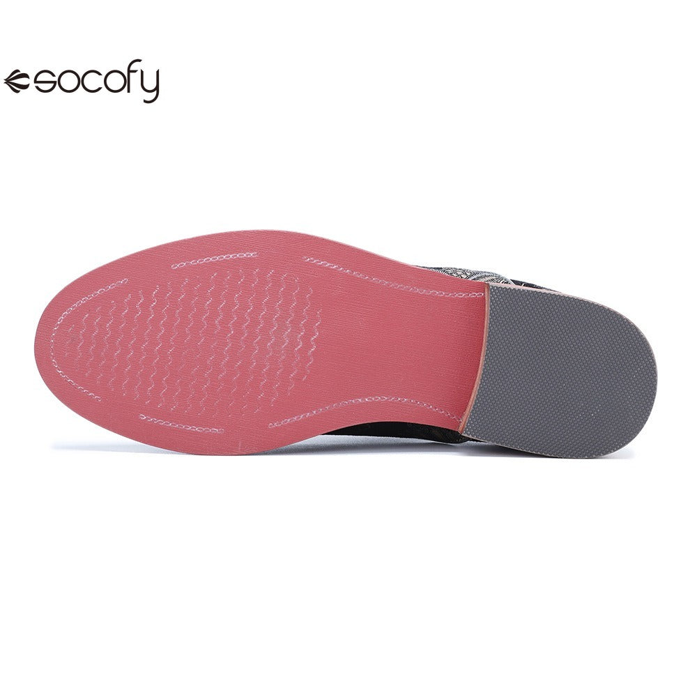 Socofy Handmade Leather Vintage Lace-Up Flats Loafers Shoes