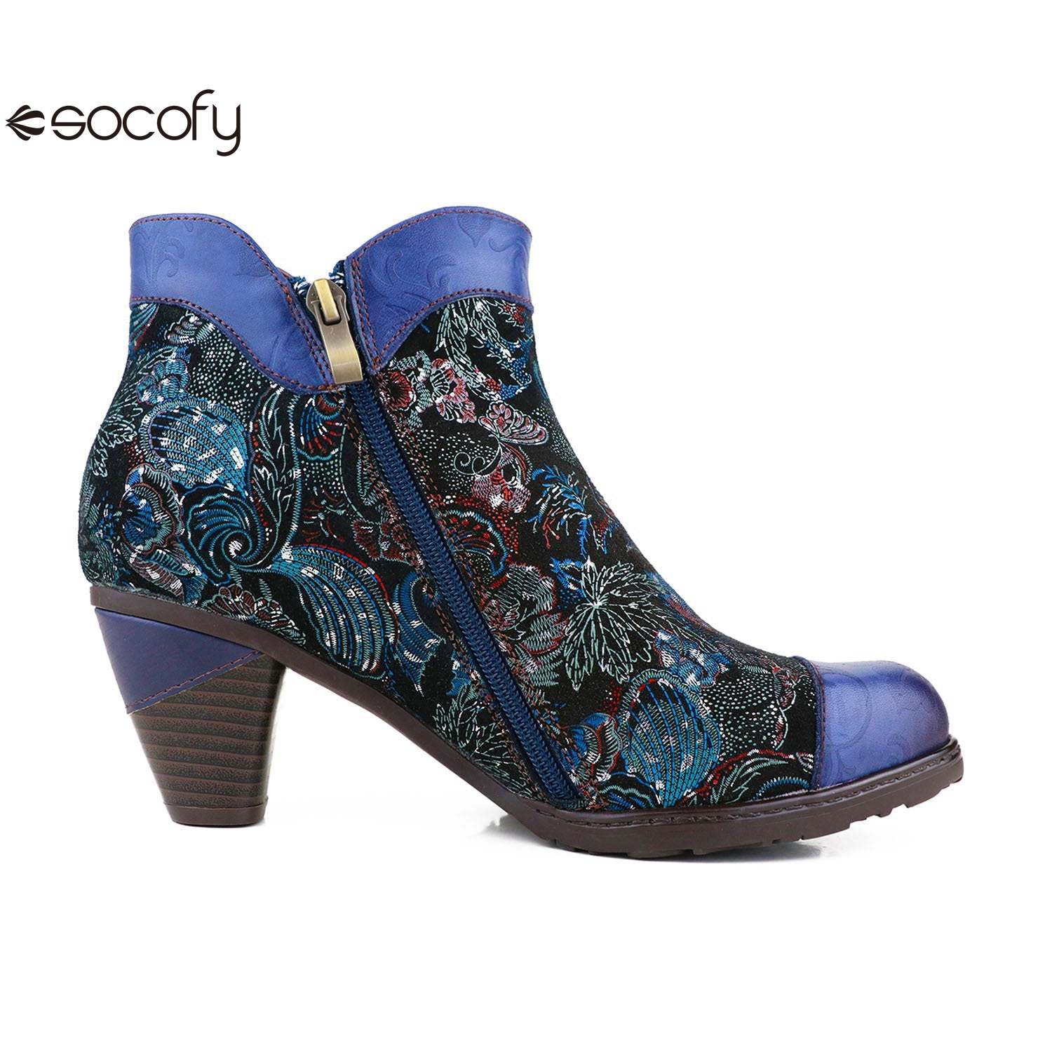 Socofy Winter blue heightening viscose low round toe warm women's boots