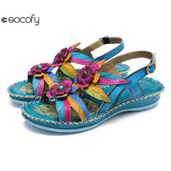 Socofy Summer flower decorated ethnic style women's sandals