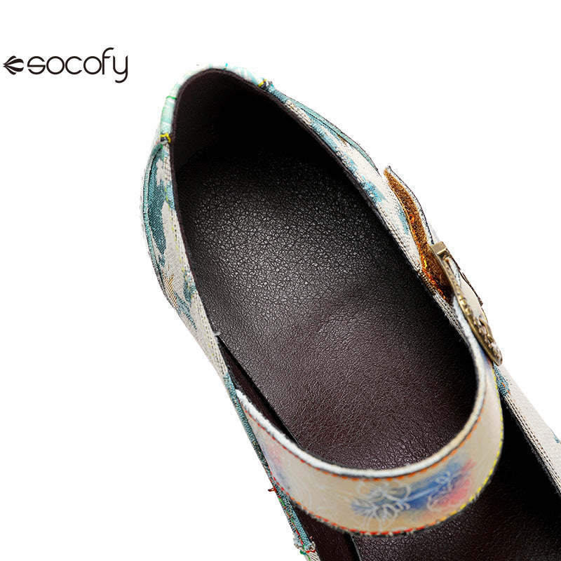 Socofy Vicconfy Retro genuine Leather Women's Mary Jane Heel