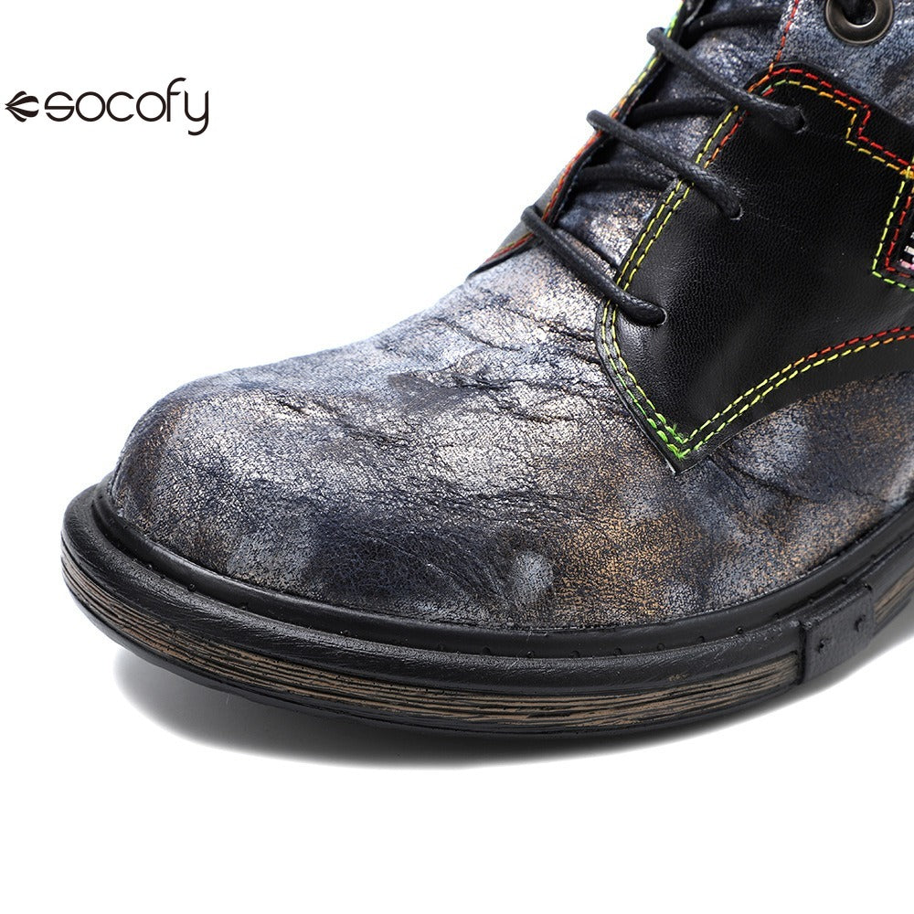 Socofy Vicconfy Vintage Biker Metallic Boots