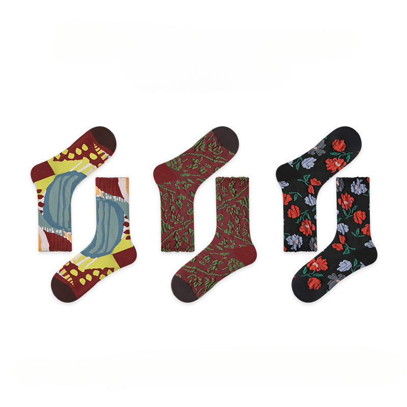 Socofy Vintage Style Mid-Calf Cotton Warm Socks 3 pairs