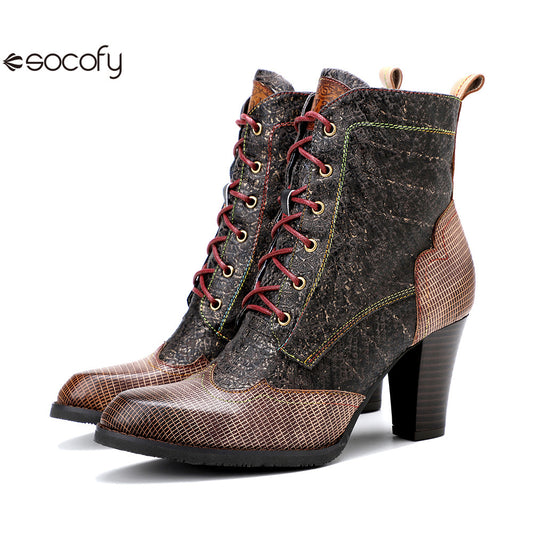 Socofy Vicconfy Vintage Western Cowboy Style Stiletto Heels Heel Women's Boots 1000