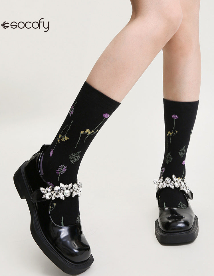 Socofy Vintage mid-calf socks for women combed cotton fashion socks