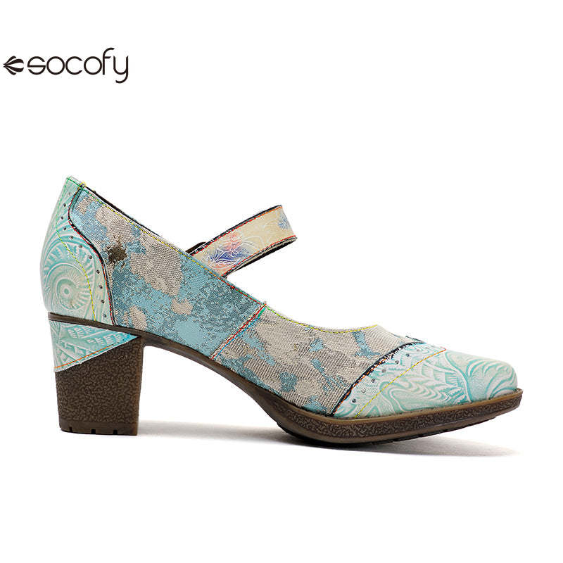 Socofy Vicconfy Retro genuine Leather Women's Mary Jane Heel