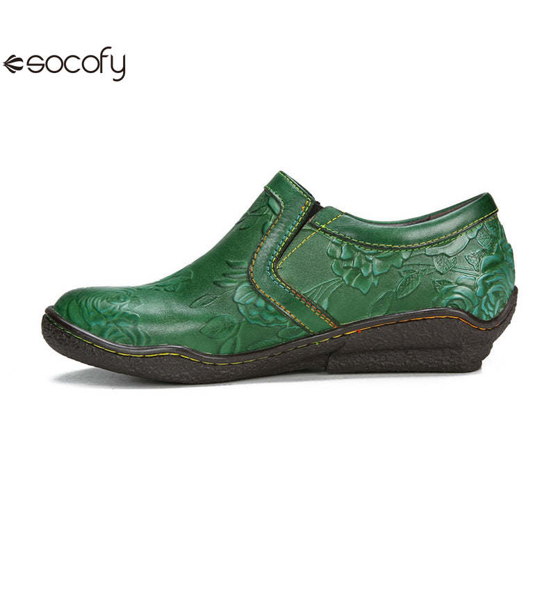 Socofy Vicconfy Handmade Cowhide Simple Women's Fashion Single Shoes Flats