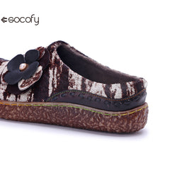 Socofy Vicconfy Genuine Leather Pony Hair Cubic Flower Retro Comfort Loafers