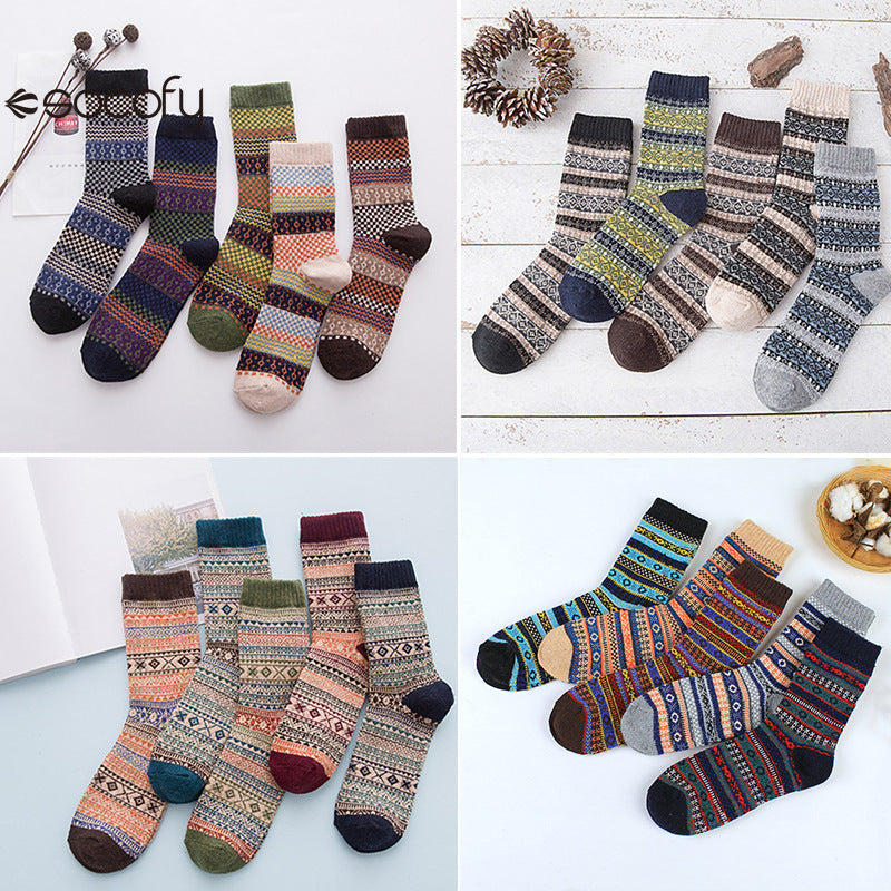 Socofy Vicconfy Winter Vintage Thickened Warm Ethnic Wool Socks