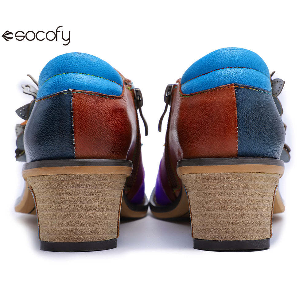 Socofy Vintage Comfort Brock Women's genuine Leather Flats Shoes