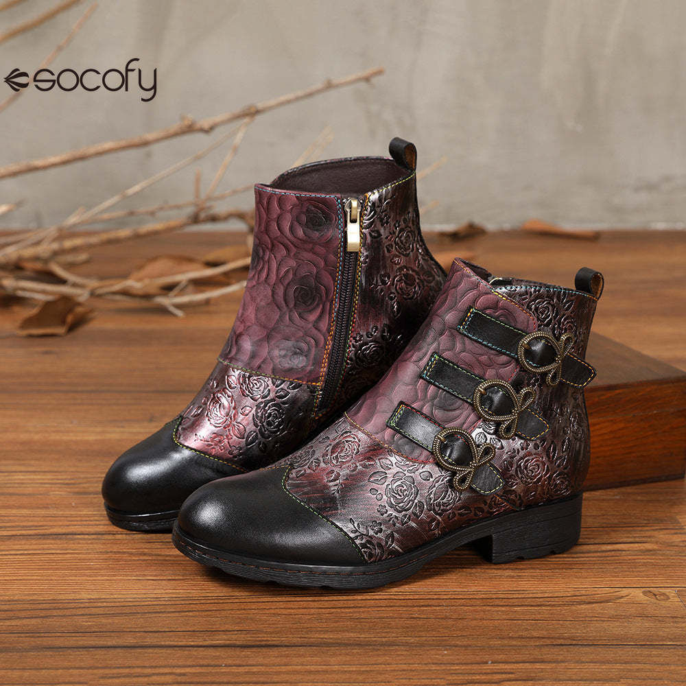 Socofy  autumn and winter retro fashion women's boots flat short boots