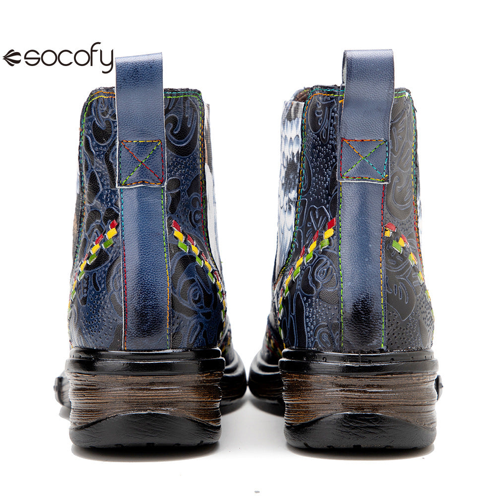 Socofy Vicconfy Genuine Leather Bohemian Women's Martin Boots Ethnic Vintage Short Boots