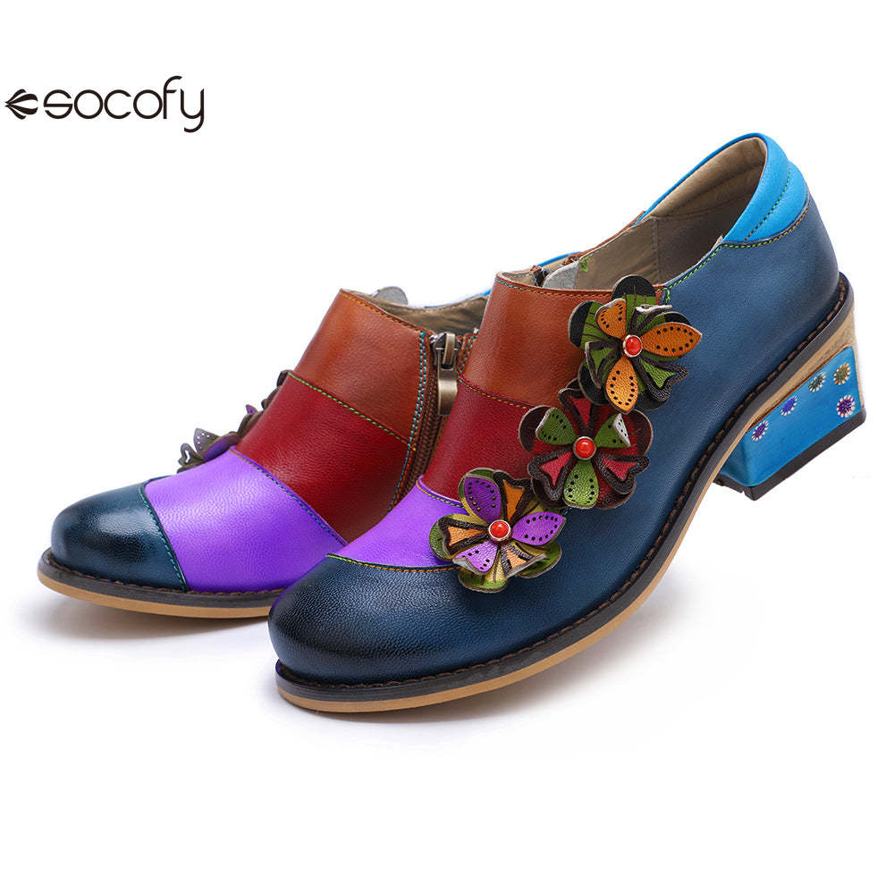 Socofy Vintage Comfort Brock Women's genuine Leather Flats Shoes