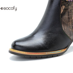 Socofy Vicconfy Genuine Leather Vintage Braided Belt Buckle Boots