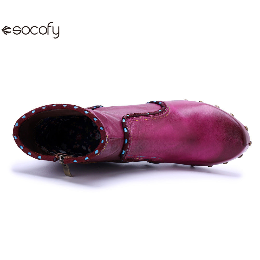 Socofy Vicconfy Handmade Leather Chic Color Ankle Boots