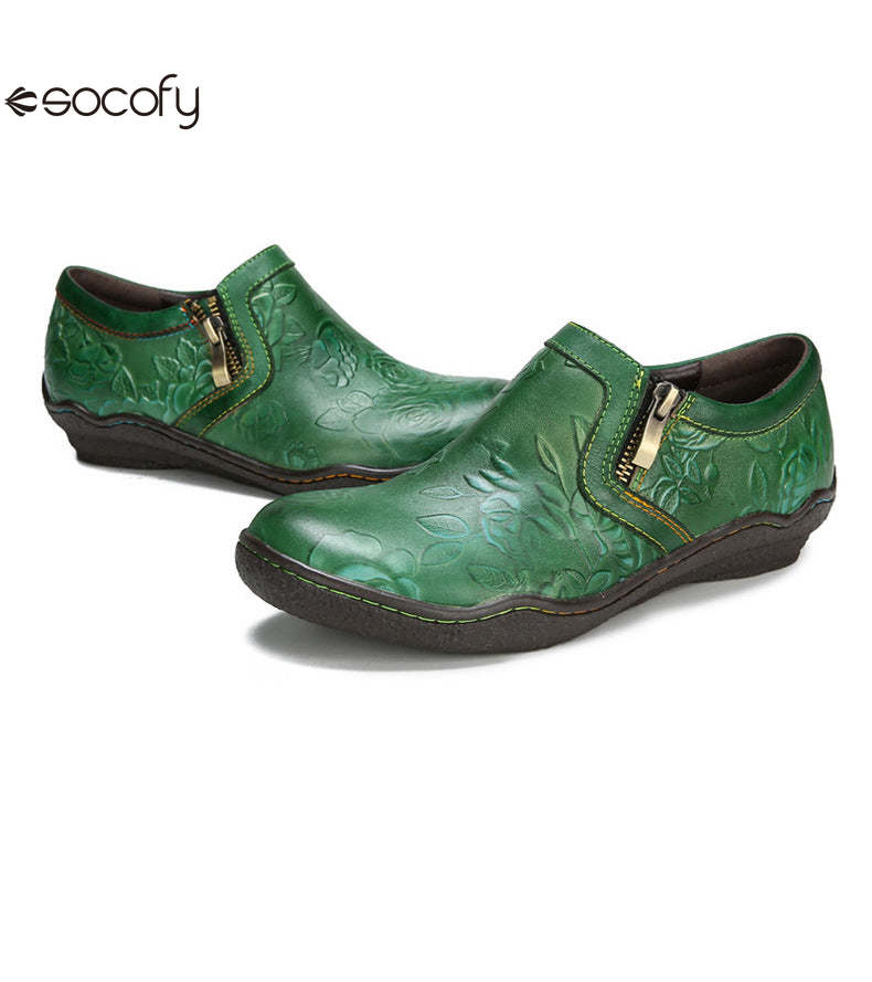 Socofy Vicconfy Handmade Cowhide Simple Women's Fashion Single Shoes Flats