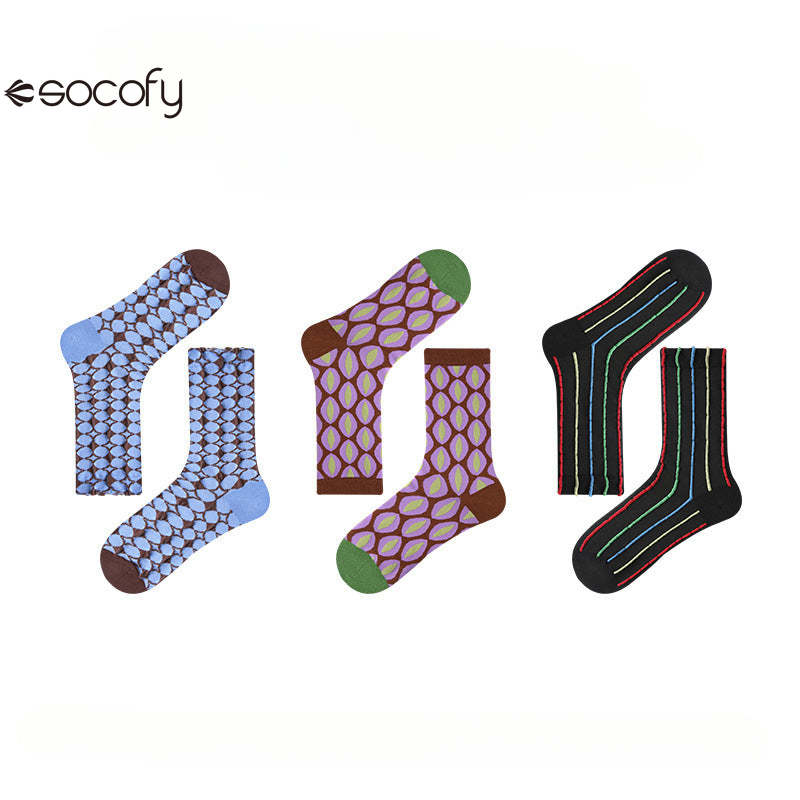 Socofy Vintage Style Mid-Calf Cotton Warm Socks 3 pairs