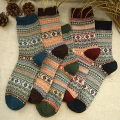 Socofy Vintage Thickened Warm Ethnic Style Wool Mid-Calf Socks