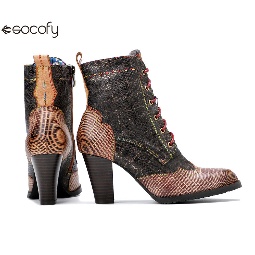 Socofy Vicconfy Vintage Western Cowboy Style Stiletto Heels Heel Women's Boots