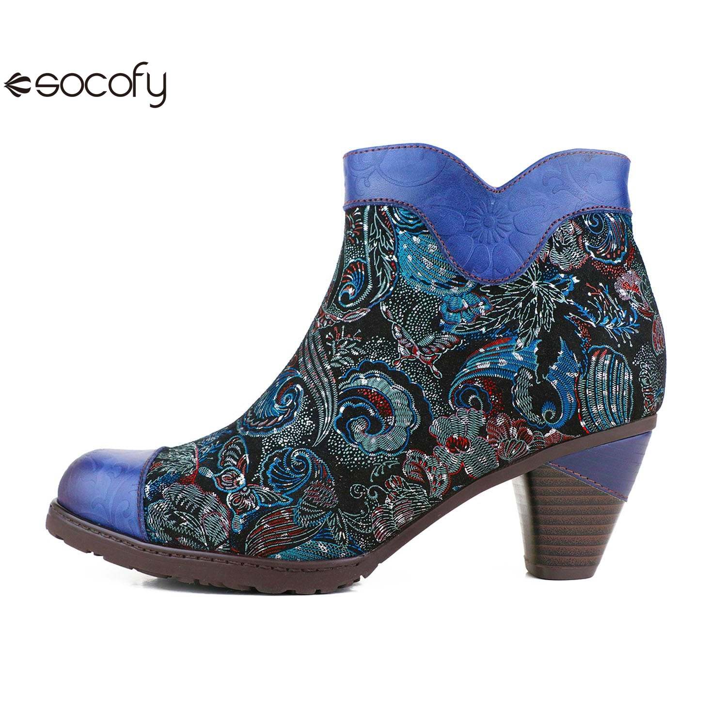 Socofy Winter blue heightening viscose low round toe warm women's boots