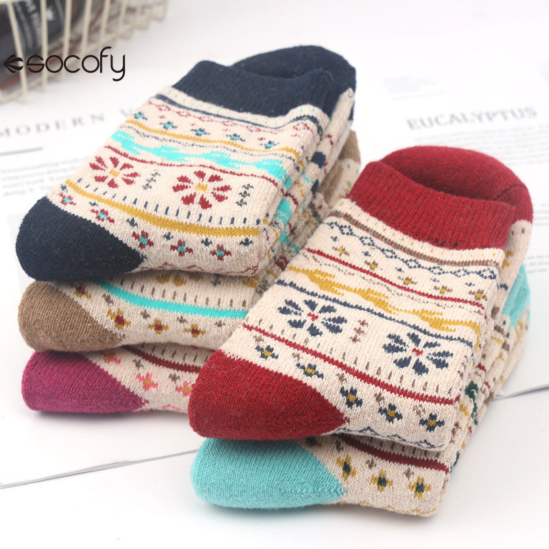 Socofy Vicconfy Thickened warm ethnic style retro wool socks