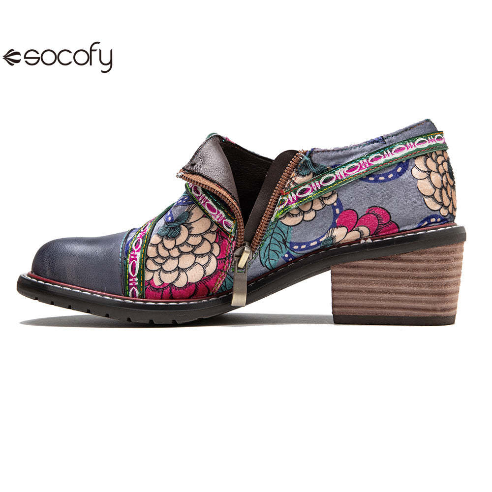 Socofy Leather Patchwork Vintage Graffiti Oxfords Brogues