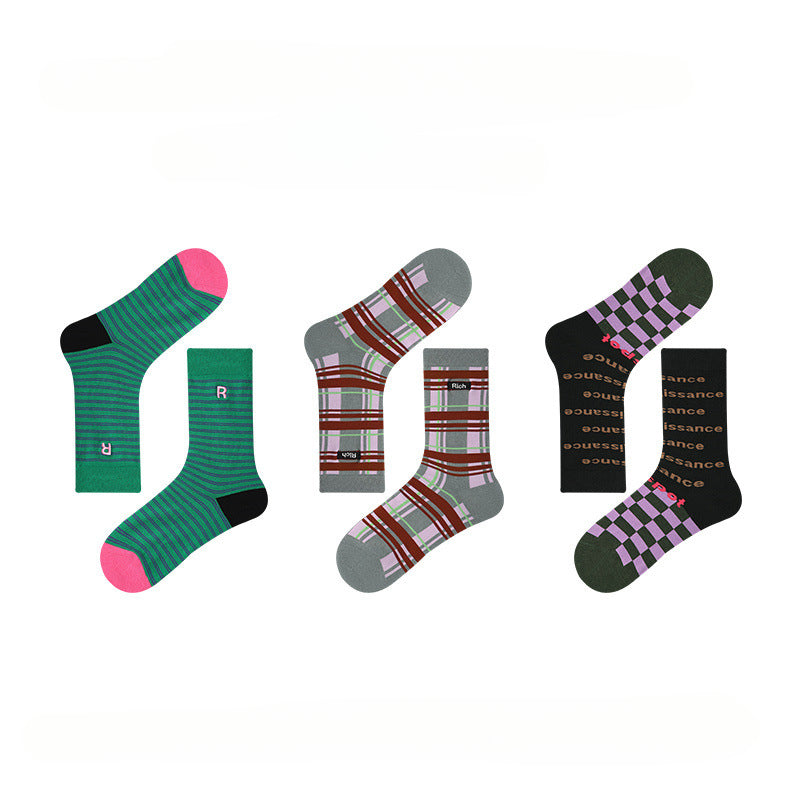 Socofy Vintage Style Mid-Calf Cotton Warm Socks 3 pairs