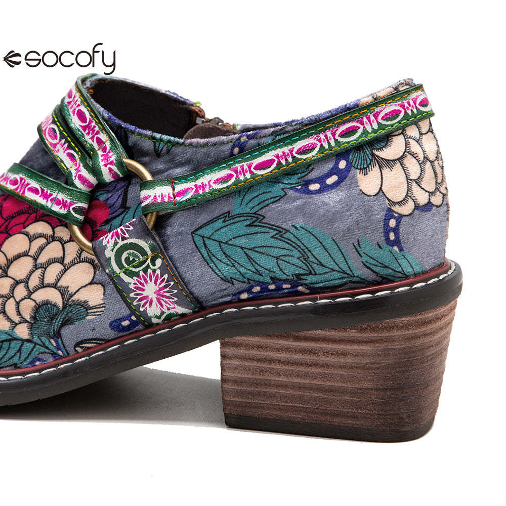 Socofy Leather Patchwork Vintage Graffiti Oxfords Brogues