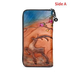 Socofy Long Wallets Vintage Woman Wallet Genuine Leather  Phone Bag Lady Hand-painted Leather Purse