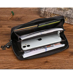 Socofy Long Wallets Vintage Woman Wallet Genuine Leather  Phone Bag Lady Hand-painted Leather Purse