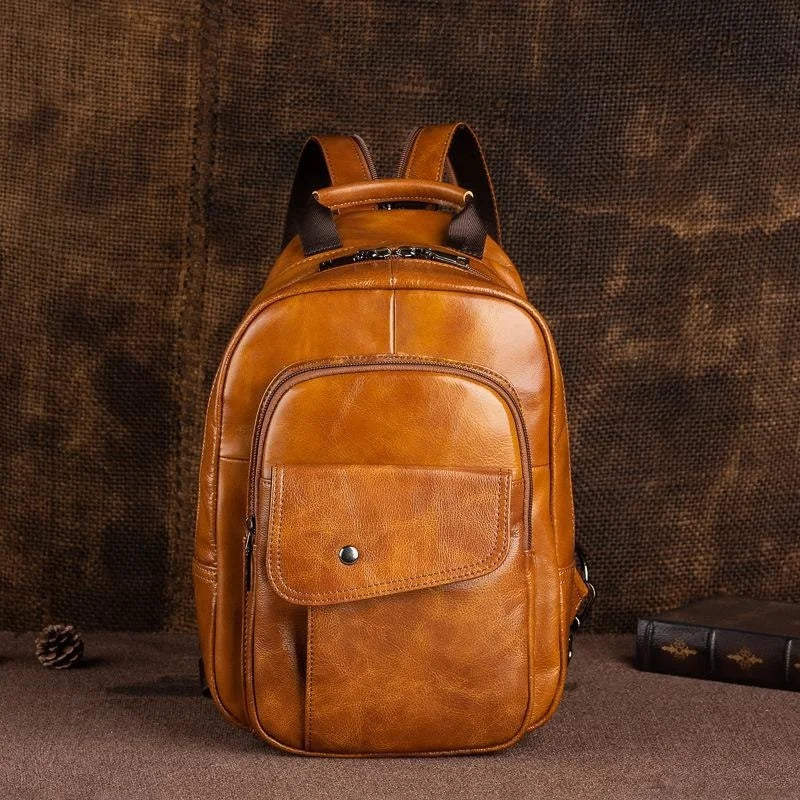 Socofy Retro Mini Backpack Genuine Leather Multifunctional Backpacks Vintage Handmade Chest Bags