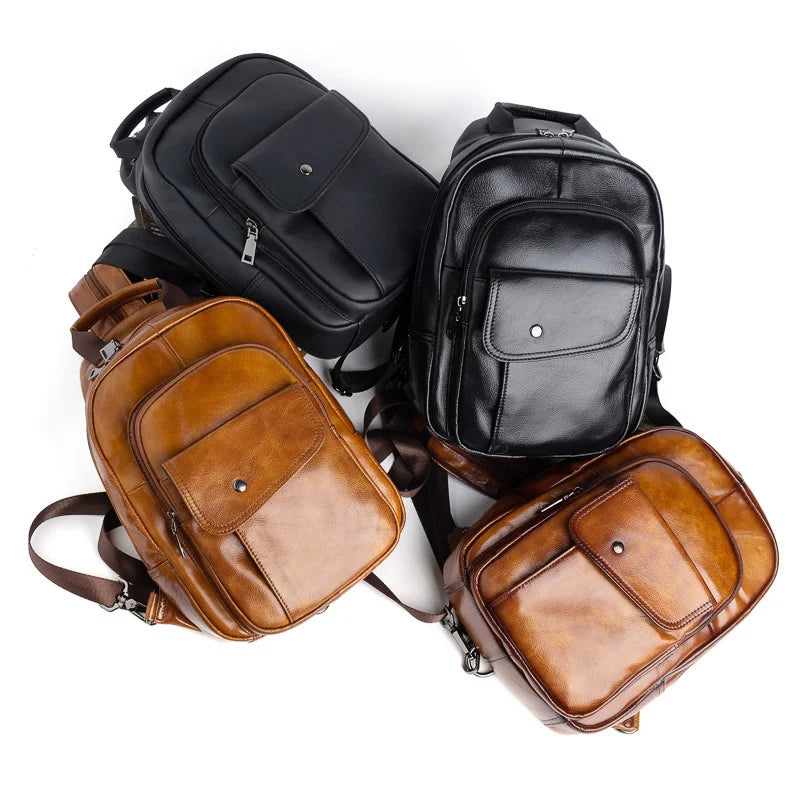 Socofy Retro Mini Backpack Genuine Leather Multifunctional Backpacks Vintage Handmade Chest Bags