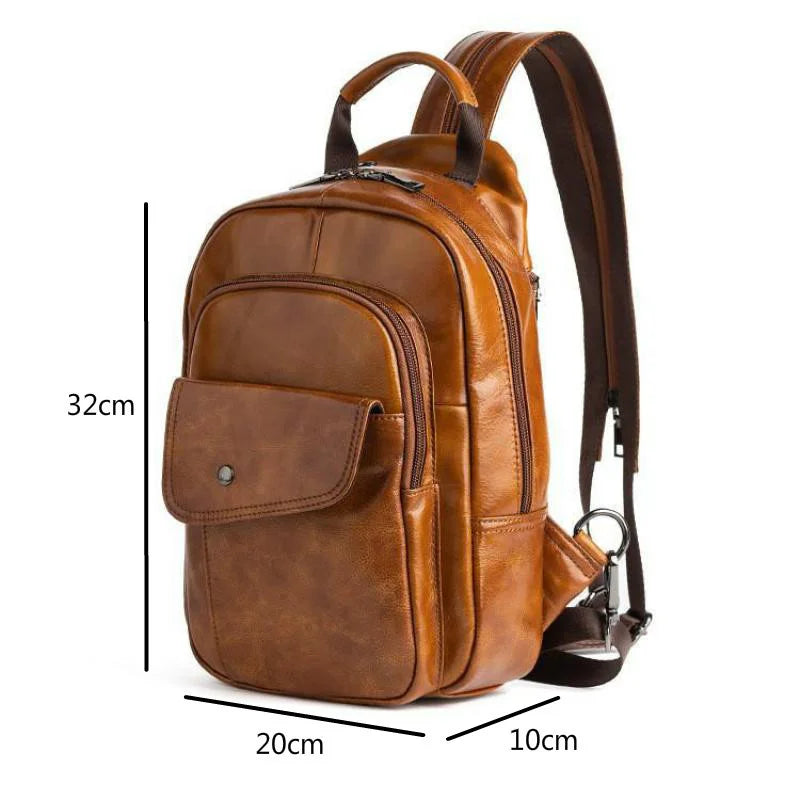 Socofy Retro Mini Backpack Genuine Leather Multifunctional Backpacks Vintage Handmade Chest Bags