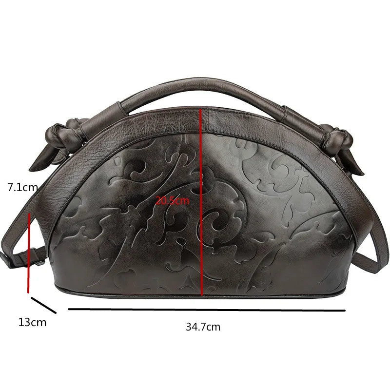 Socofy Retro Women Bag New Handmade Shoulder Bags For Women Luxury Genuine Leather Handbag Ladies Vintage Embossed Bag Female