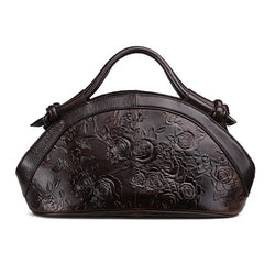 Socofy Women's Shoulder Bag Luxury Genuine Leather Handbag Female Oil Wax Cowhide Bag Ladies Retro Embossed Women Bag