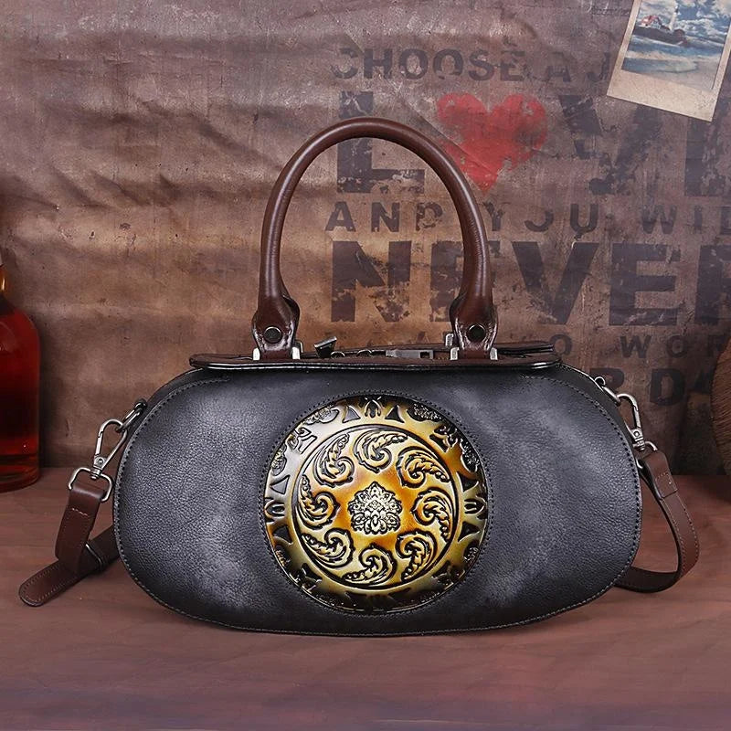 Socofy Genuine Leather Handbag For Women Retro Embossed Crossbody Bag Soft Cowhide Bags