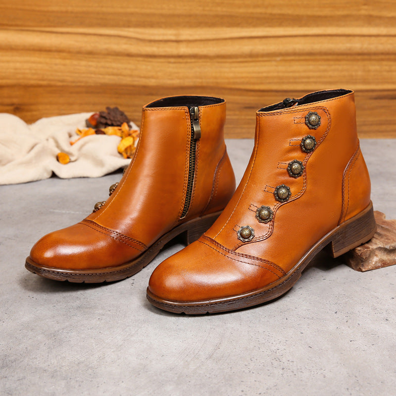 Socofy Vicconfy Women's Rivet Leather Boots Vintage Women's Shoes