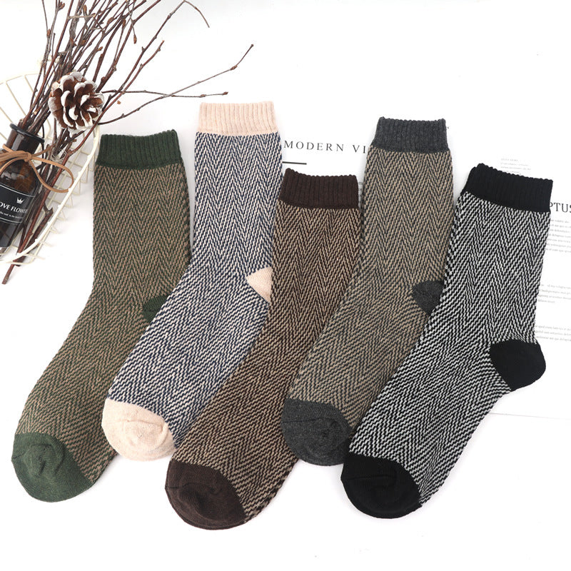 Socofy Vintage Thickened Warm Ethnic Style Wool Mid-Calf Socks