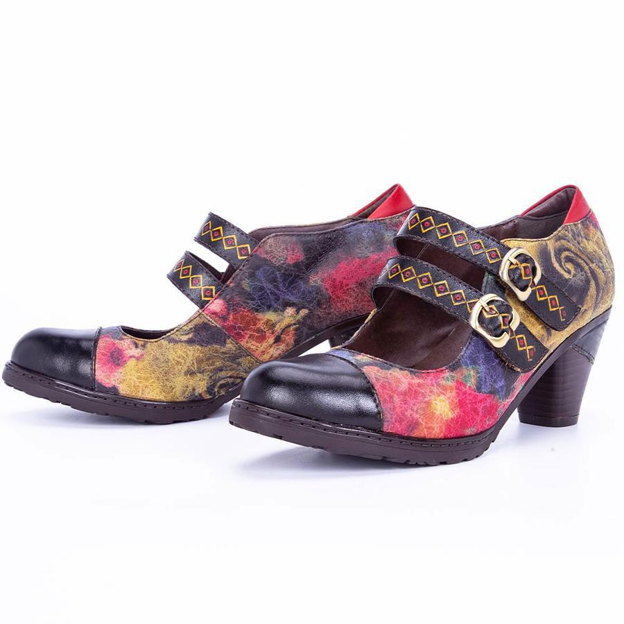 Socofy ethnic style retro genuine leather high heels women's shoes