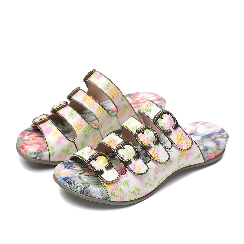 Socofy Vicconfy Summer Floral Leather Slippers