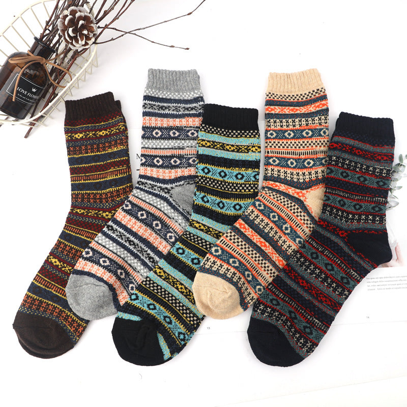 Socofy Vintage Thickened Warm Ethnic Style Wool Mid-Calf Socks