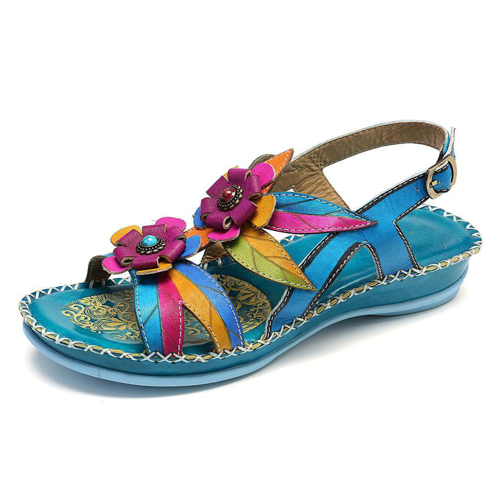 Socofy Summer flower decorated ethnic style women's sandals