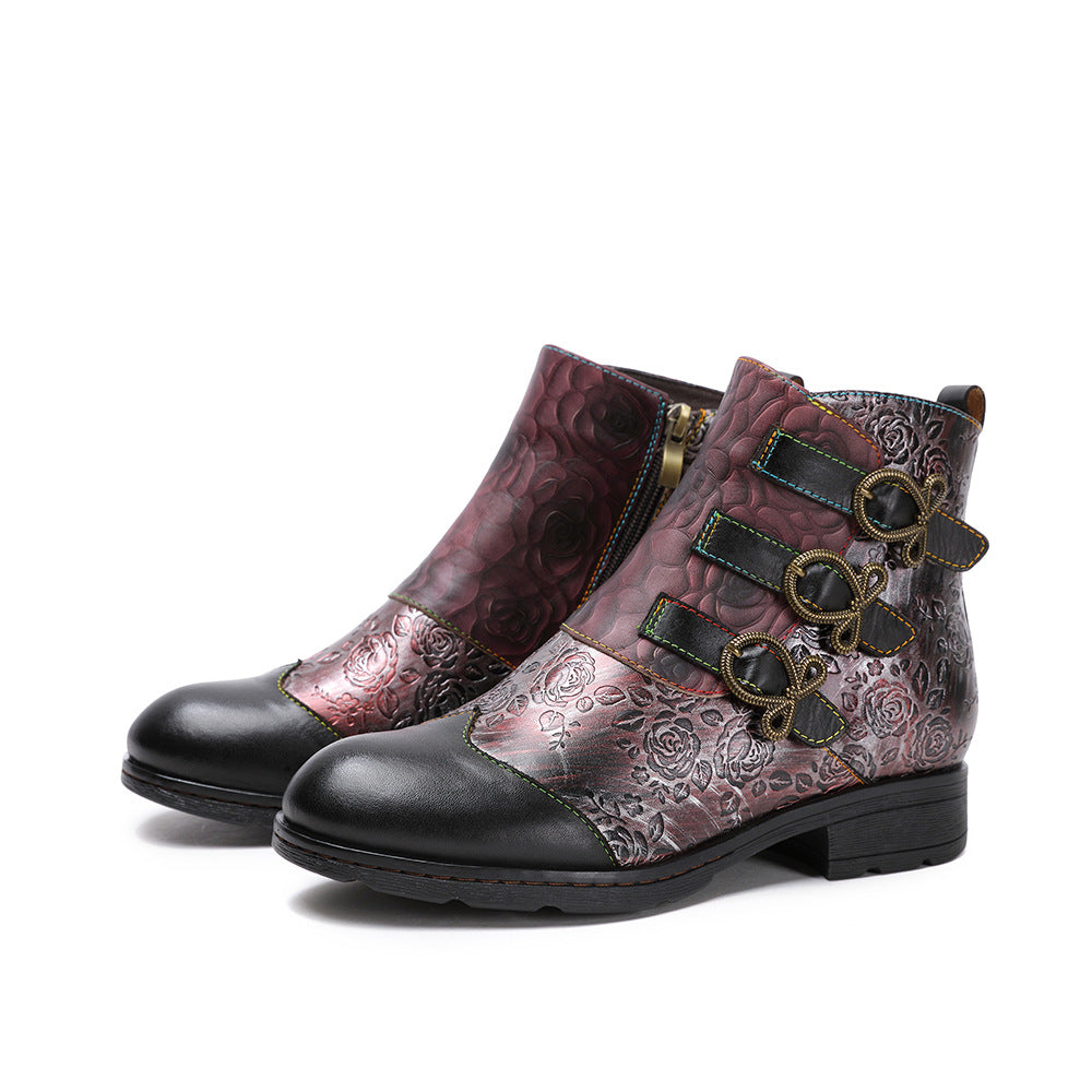 Socofy  autumn and winter retro fashion women's boots flat short boots