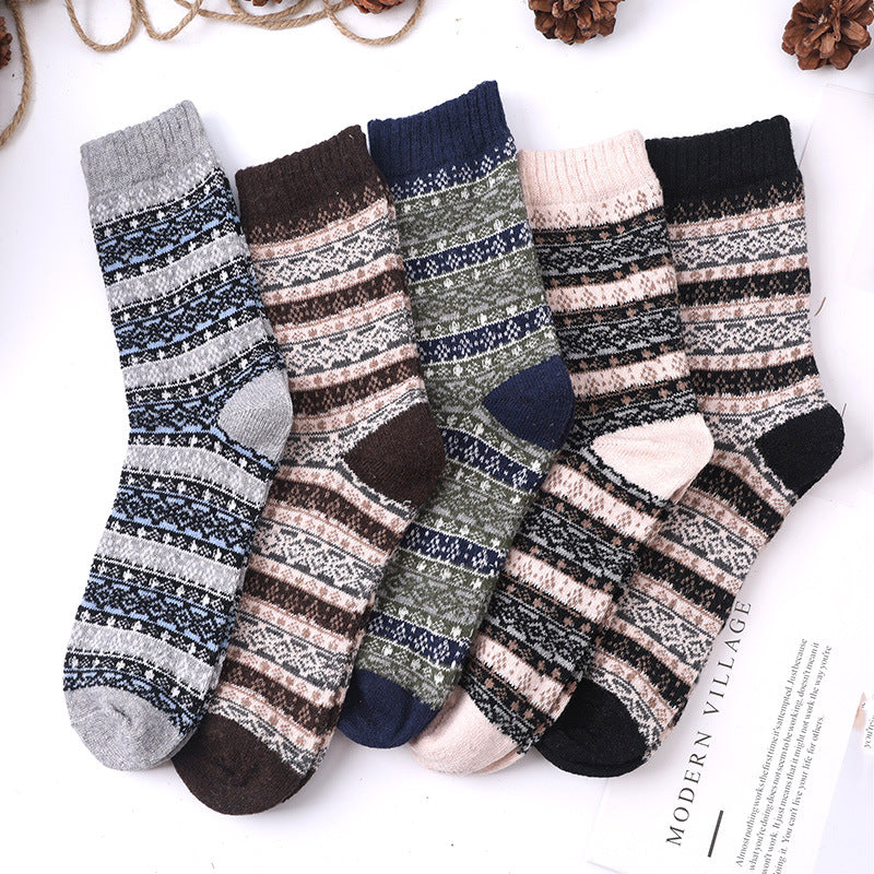 Socofy Vintage Thickened Warm Ethnic Style Wool Mid-Calf Socks