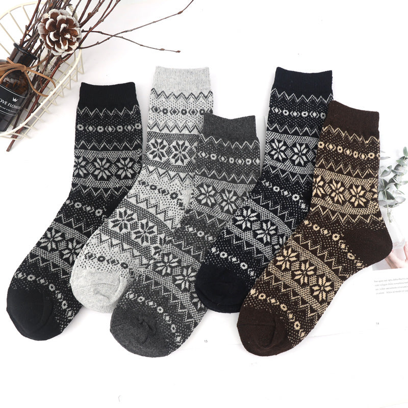 Socofy Vintage Thickened Warm Ethnic Style Wool Mid-Calf Socks