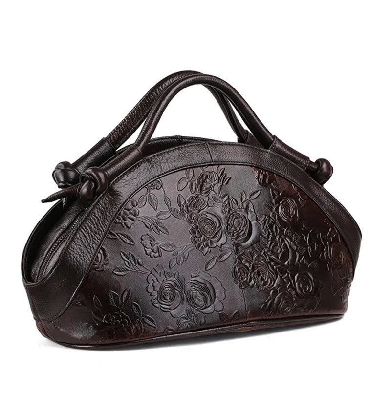 Socofy Women's Shoulder Bag Luxury Genuine Leather Handbag Female Oil Wax Cowhide Bag Ladies Retro Embossed Women Bag